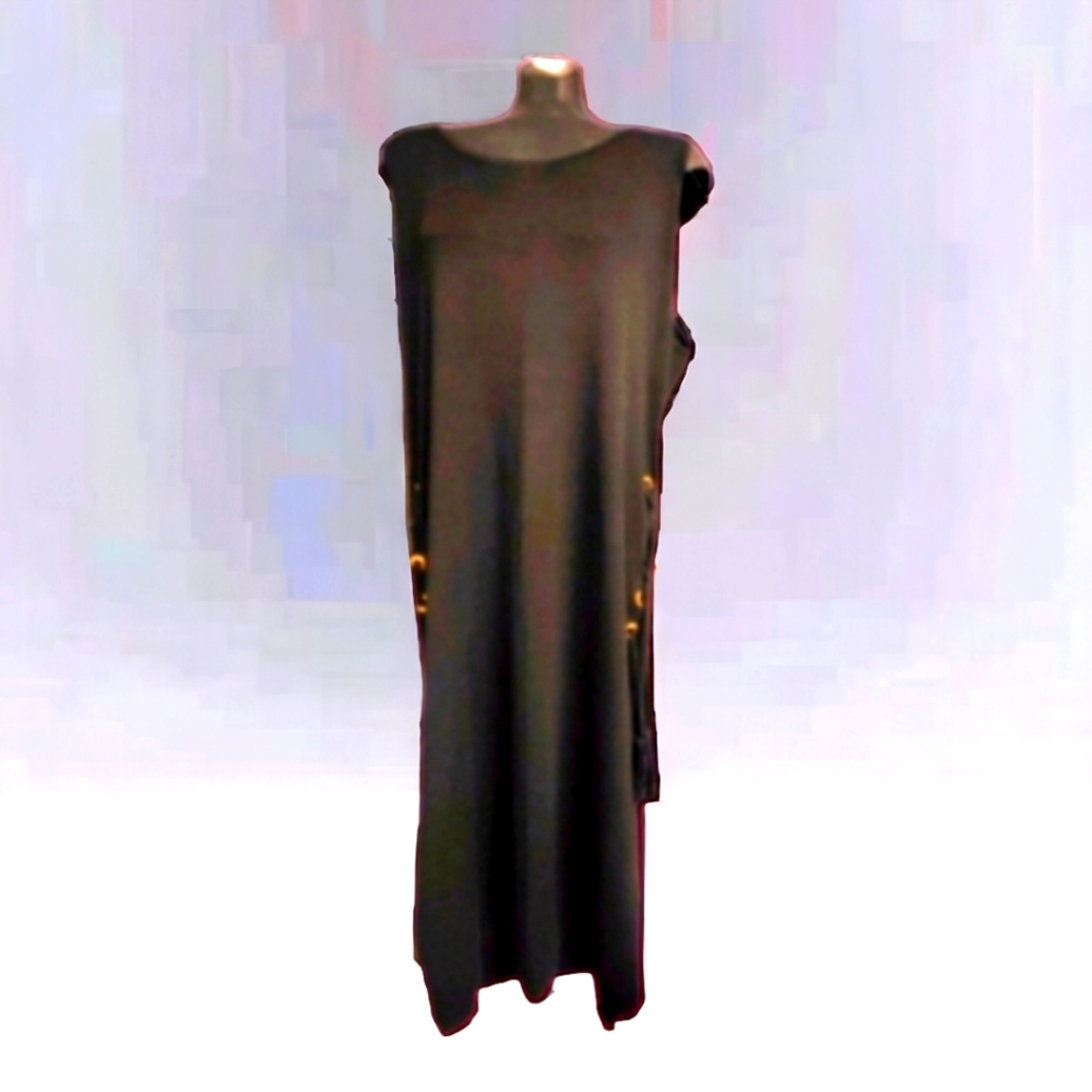 NWT Ashley Stewart black long knitted dress slit lace up sides, Size 18/20 US